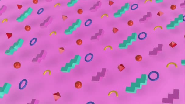 Animación Formas Abstractas Multicolores Moviéndose Formación Sobre Fondo Rosa — Vídeo de stock