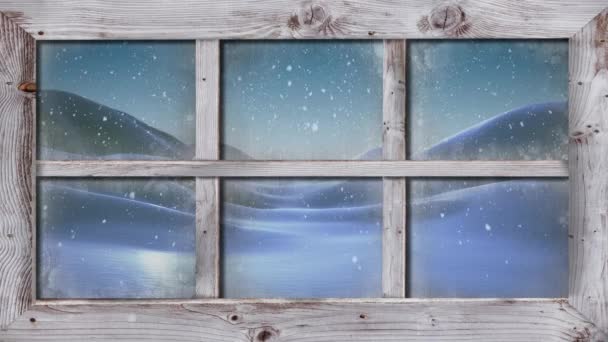 Kırsal Kesimde Kar Yağışı Pencereden Görülen Kış Manzarasının Animasyonu — Stok video