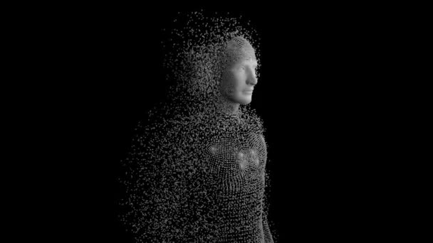 Animation Human Body Formed Grey Particles Black Background — Stock Video