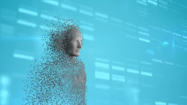 蓝底灰颗粒对人体的动画和数据处理 — 图库视频影像