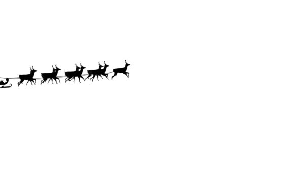 Animazione Una Silhouette Nera Babbo Natale Slitta Trainata Renne Sfondo — Video Stock