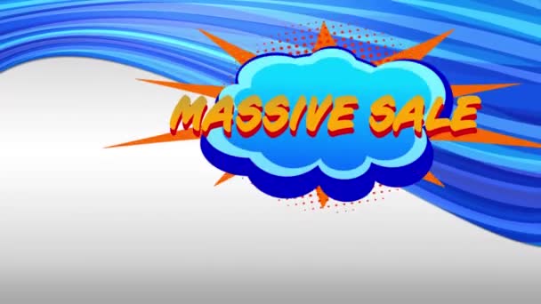 単語のアニメーション白の背景に青い線を移動するターコイズ雲の黄色と赤の文字で大規模な販売 — ストック動画