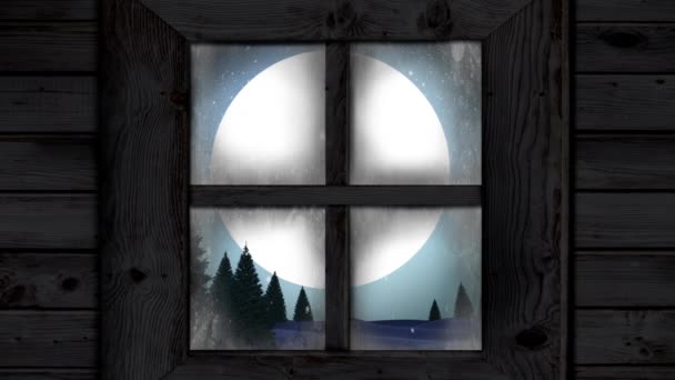 Animation Paysages Hivernaux Vus Travers Fenêtre Avec Père Noël Traîneau — Video