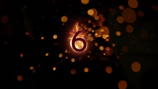 Animation Number Flames Black Background — Stock Video