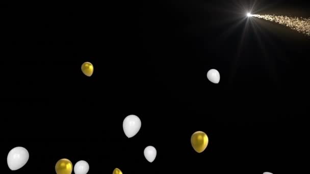 Animation Ballons Brillants Dorés Blancs Flottant Vers Haut Une Comète — Video