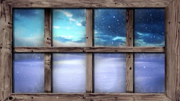 Animation Paysages Hivernaux Vus Travers Fenêtre Avec Chutes Neige — Video