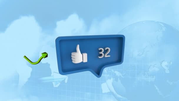 Animation Blue Speech Bubble Thumbs Increasing Numbers Zero One Hundred — Stock Video