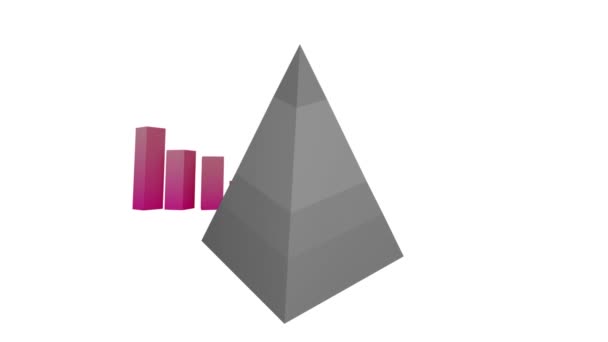 Animace Růžového Bloku Grafu Šedé Pyramidy Budovy Bílém Pozadí — Stock video