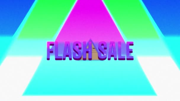 Animación Las Palabras Flash Sale Letras Rosa Púrpura Triángulo Línea — Vídeos de Stock