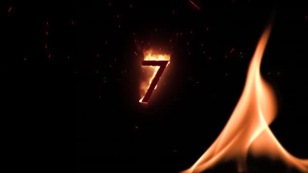 7号在火焰中的动画 前景色为黑色背景 — 图库视频影像