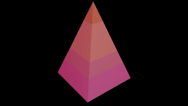 Анимация Трехмерной Розовой Пирамиды Показывающей Изменение Статистики Чёрном Фоне — стоковое видео