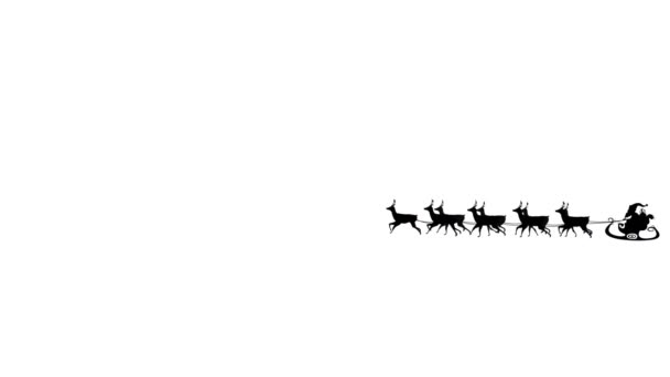 Animace Černé Siluety Santa Clause Saních Tažených Soby Bílém Pozadí — Stock video