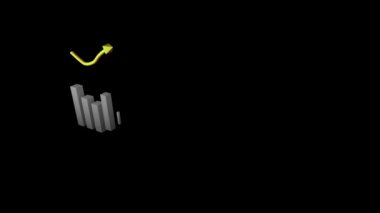 Siyah arkaplanda büyümeyi gösteren gri blok grafiği ve sarı ok animasyonu