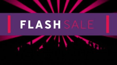 Flaş Satış sözcüğünün pembe ve beyaz harflerle, mor pankartta ve siyah siluette pembe arka planda alkışlanan insanları canlandırması.