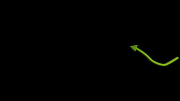 Animation Green Arrow Moving Tail Travelling Upwards Black Background — Stock Video