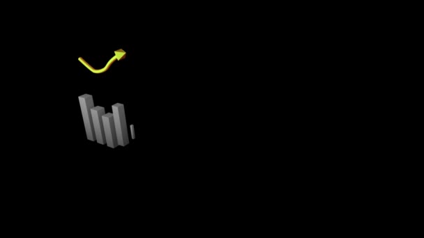 Animace Grafu Šedého Bloku Žluté Šipky Ukazující Růst Černém Pozadí — Stock video