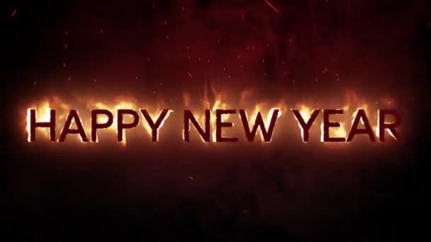 Animation Words Happy New Year Flames Black Background — Stock Video