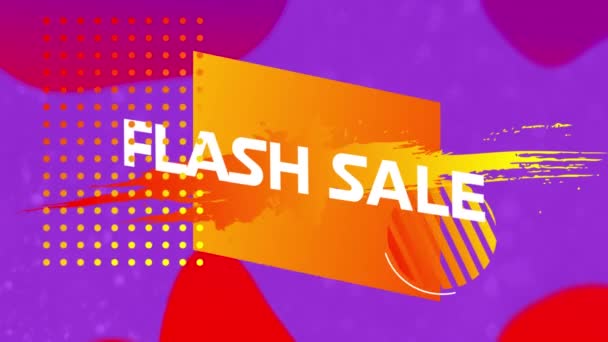 Анимация Слов Flash Продажа Белыми Буквами Желтом Оранжевом Брызгах Краски — стоковое видео