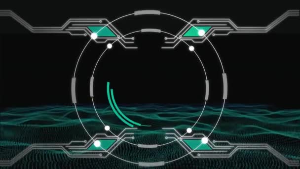 Animation Rotating Circles Circuit Board Elements Black Background — Stock Video