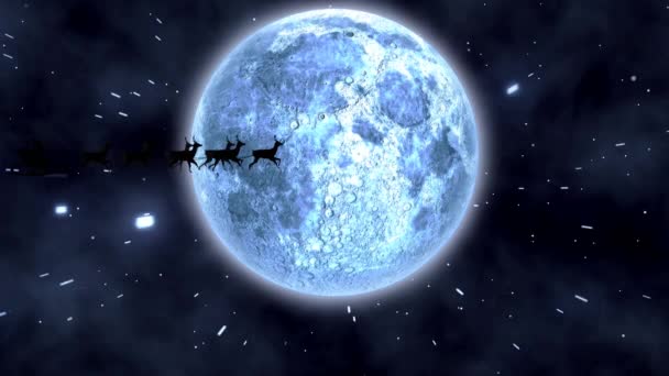 Animacja Zimowej Scenerii Nocy Mikołajem Saniach Ciągniętych Przez Renifery Gwiazdy — Wideo stockowe