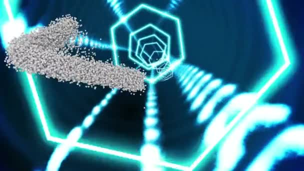 Animation Buste Humain Mouvement Formé Particules Grises Dans Tunnel Bleu — Video