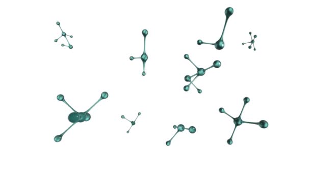 Animation Molécules Abstraites Vertes Métalliques Tournant Sur Fond Blanc — Video