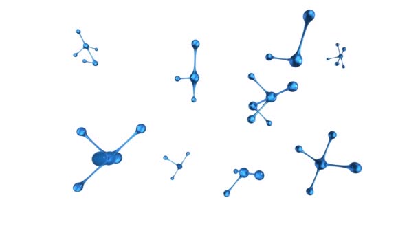 Animation Metallic Blue Abstract Molecules Rotating White Background — Stock Video