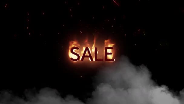 Анімація Слова Продаж Полум Хмарами Диму Чорному Тлі — стокове відео