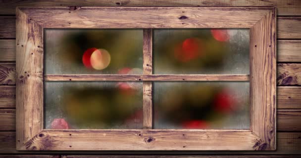 Animación Luces Navidad Desenfocadas Vistas Través Una Ventana — Vídeo de stock