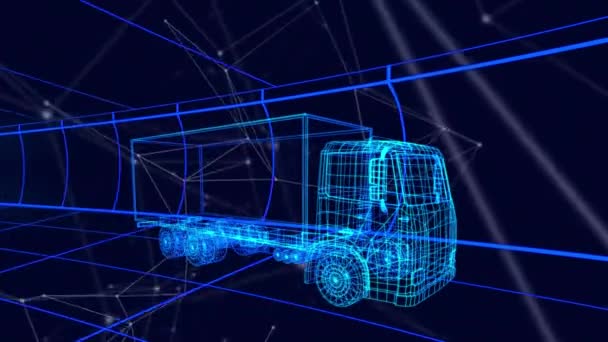 蓝色卡车3D技术绘图动画 背景为移动网格 — 图库视频影像