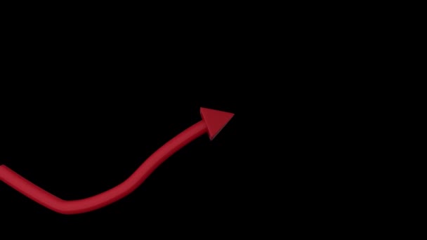 Animation Red Arrow Pointing Upward Showing Changing Statistics Black Background — ストック動画