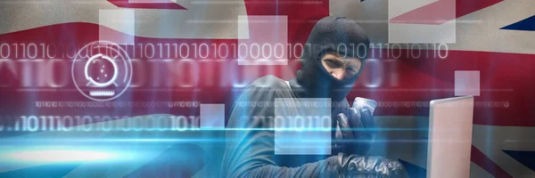 Hacker Stehlen Mit Laptop Identität Gegen Blaues Technologie Design Mit — Stockfoto