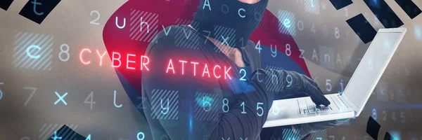 Hacker Met Behulp Van Laptop Identiteit Stelen Tegen Korea Republiek — Stockfoto
