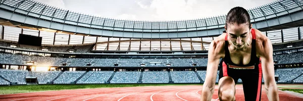 Atleta Feminina Dura Contra Estádio Rugby — Fotografia de Stock