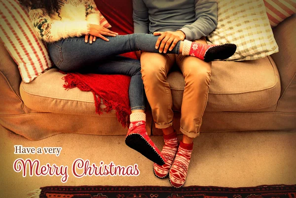 Tarjeta Navidad Contra Pareja Casa Navidad —  Fotos de Stock