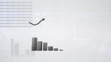 3d gri blok grafiğinin animasyonu ve yukarı bakan beyaz arkaplan üzerine çizilmiş grafiklerle siyah bir ok