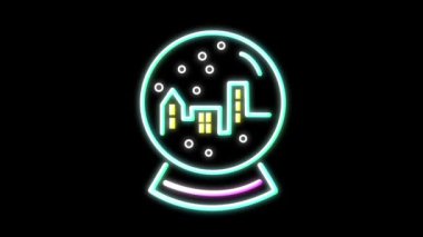 Titreyen bir Noel kar küresinin animasyonu. Siyah arka planda mavi ve sarı renkli neon tabela.