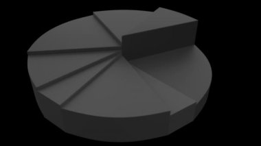 Siyah bir arkaplanda değişen istatistikleri gösteren 3d gri pasta grafiğinin canlandırması