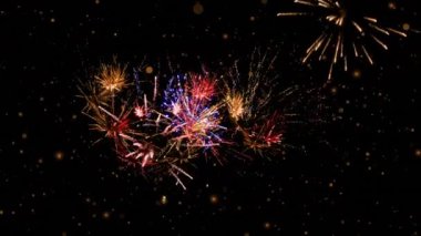 Altın harflerle Diwali kelimesinin animasyonu. Havai fişekler ve arka planda parlayan ışık lekeleri.