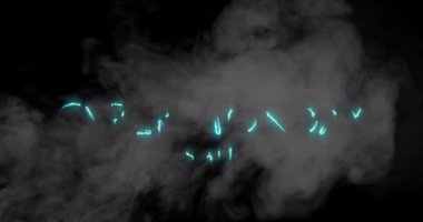 Siber Pazartesi kelimesinin animasyonu siyah arkaplanda duman bulutlarıyla mavi harflerle satılıyor.