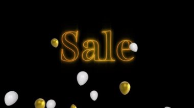 Siyah arka planda beyaz ve altın balonlarla yanıp sönen altın harflerle satılan neon kelimesinin animasyonu