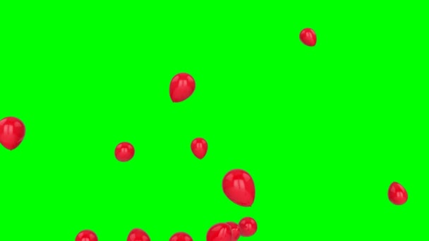 Animación Globos Rojos Flotando Pantalla Verde — Vídeo de stock