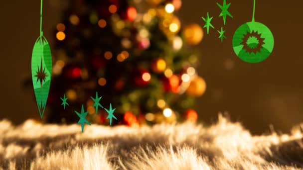 数のアニメーション2021緑で描かれたクリスマスの泡と白い文字で書かれた 専用のクリスマスツリーの前に — ストック動画