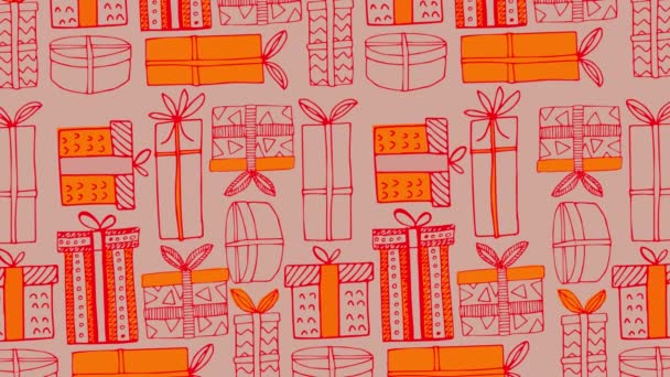 贈り物とクリスマスのパターンのアニメーション 赤とオレンジで — ストック動画