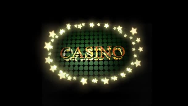 Animation Word Casino Gold Letters Green Spots Oval Frame Glowing — Stock Video