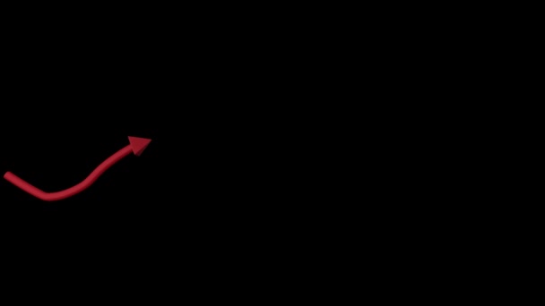 红色箭头指向上方的动画 显示黑色背景上不断变化的统计数据 — 图库视频影像