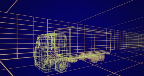 Animation Der Technischen Zeichnung Eines Lkw Gelb Mit Beweglichem Gitter — Stockvideo