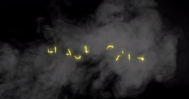 Animacja Słów Flash Wyprzedaż Żółtymi Literami Chmurami Dymu Czarnym Tle — Wideo stockowe