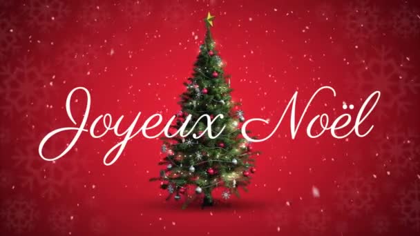 Animation Der Worte Joyeux Noel Weißer Schrift Über Rotierendem Weihnachtsbaum — Stockvideo