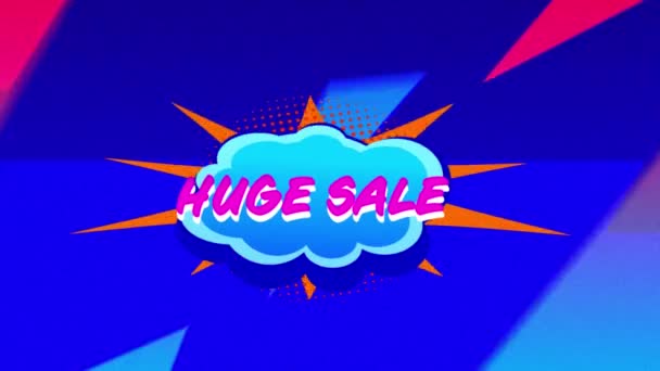 Анимация Слов Огромная Распродажа Розовыми Буквами Синем Речевом Пузыре Движущимися — стоковое видео